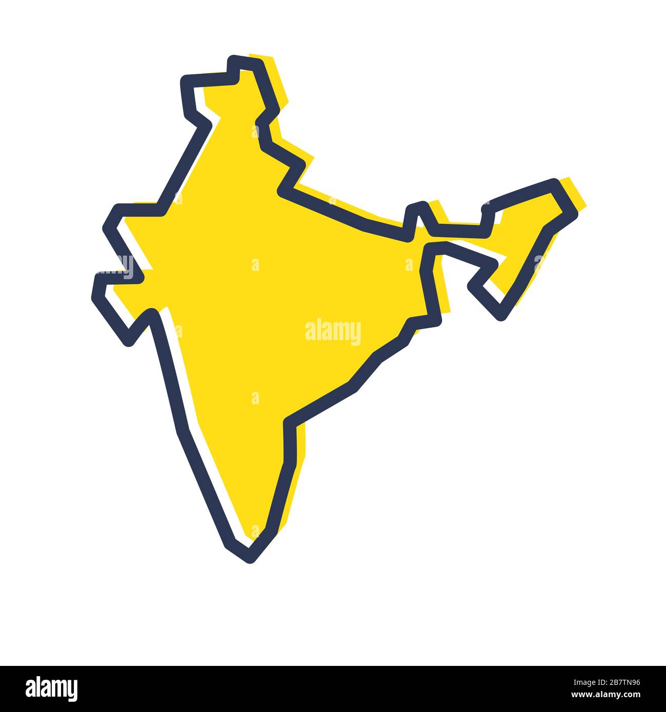 Stylized simple yellow outline map of India Stock Vector Image