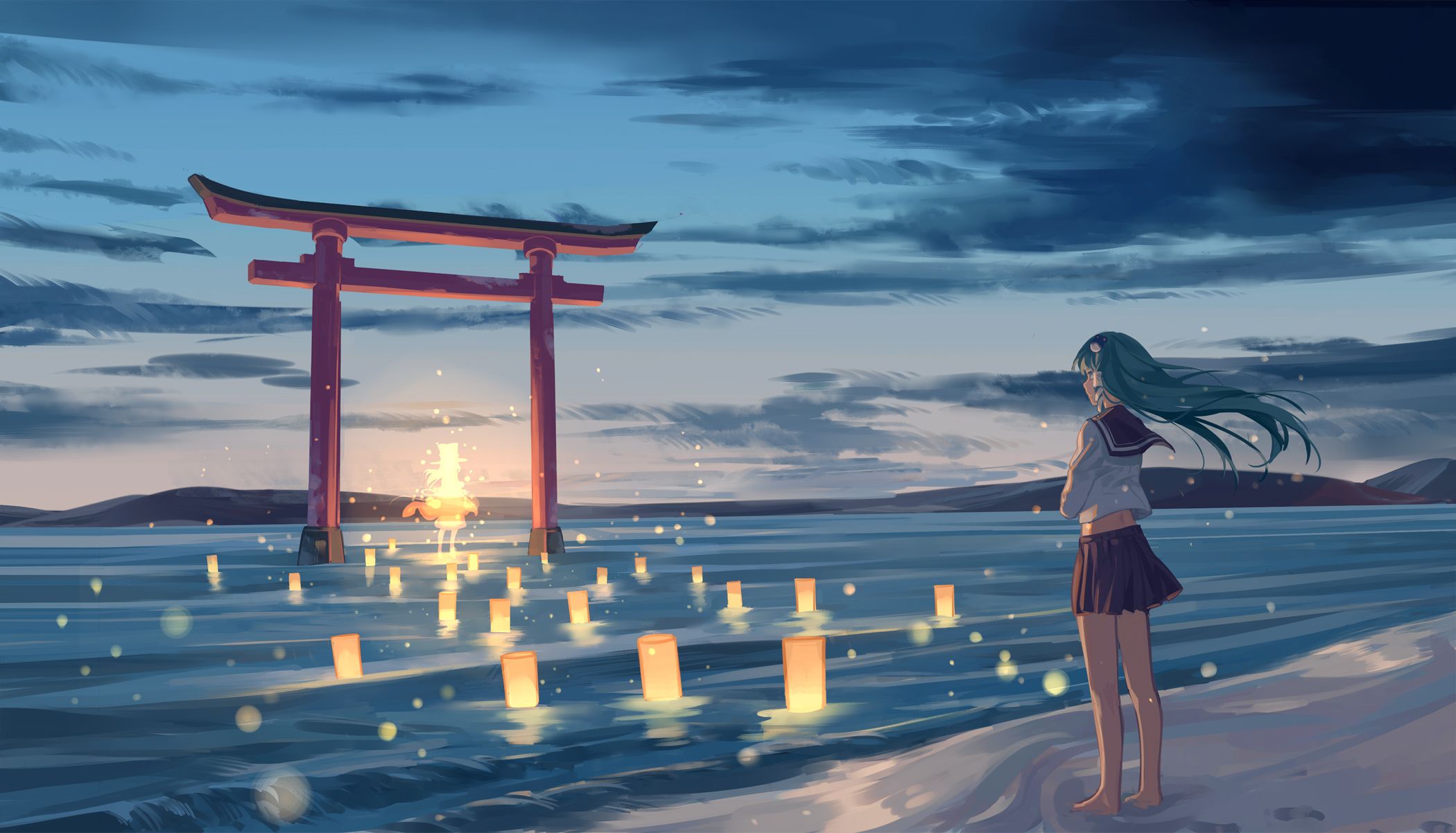 Anime girl on beach