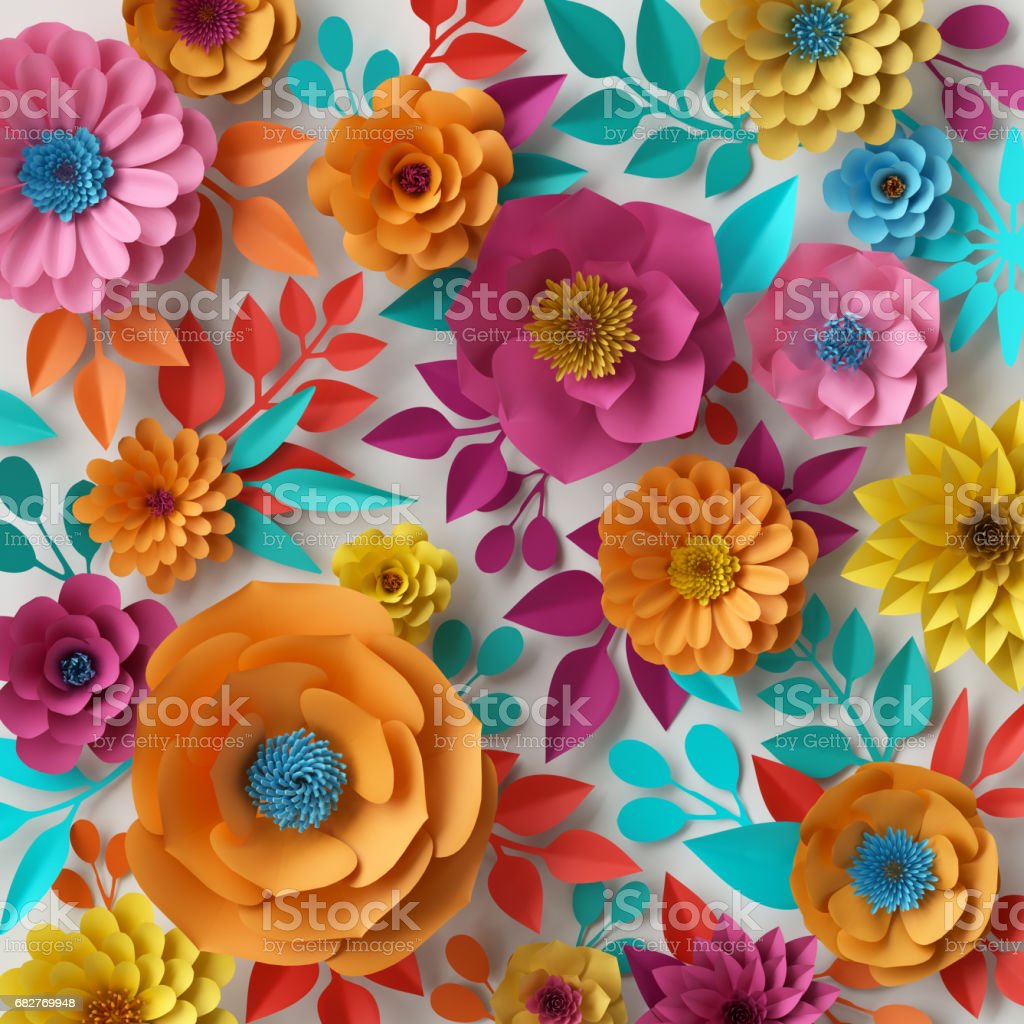 3d Render Digital Illustration Colorful Paper Flowers Wallpaper