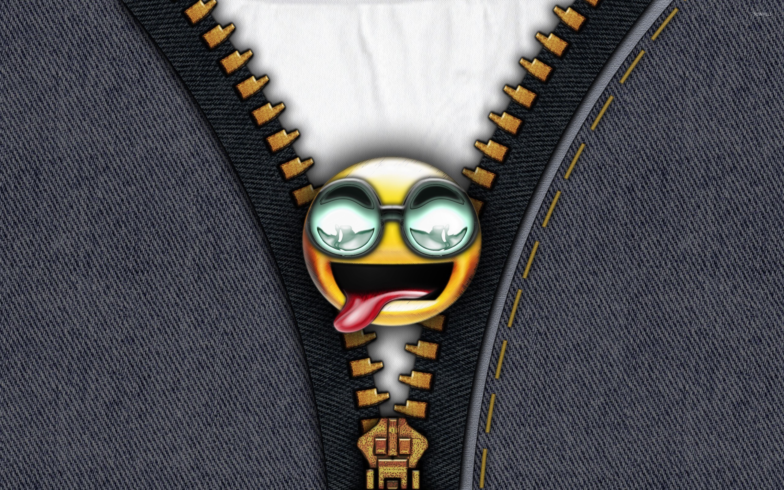Emoticon On Denim Zipper Wallpaper Funny