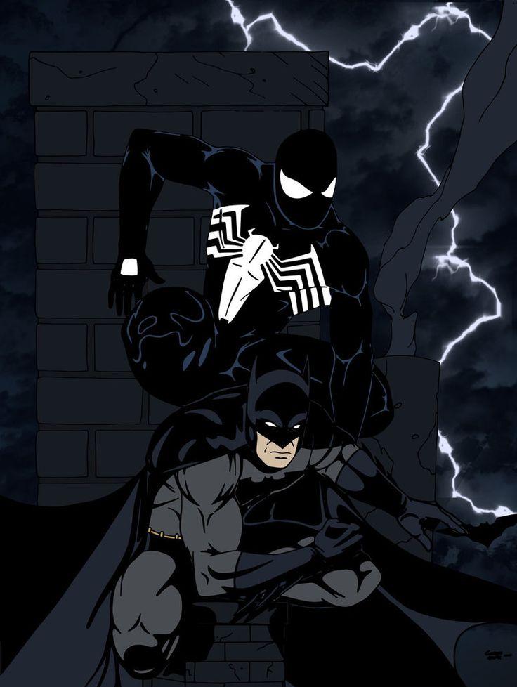 Batman And Black Suit Spider Man Ii By Edcom02 Spiderman