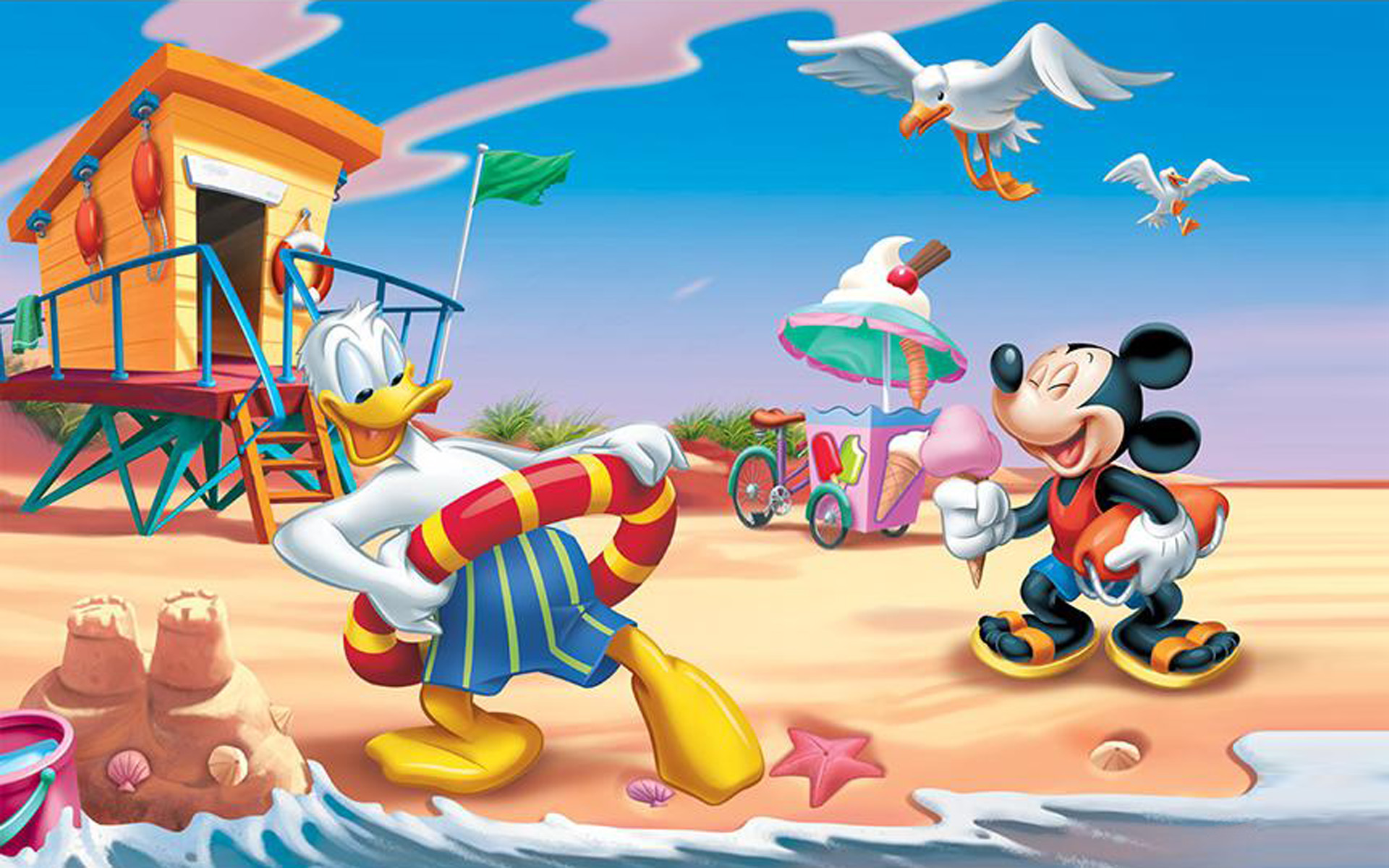 Donald Duck And Mickey Mouse Summer Vacation Beach HD Wallpaper