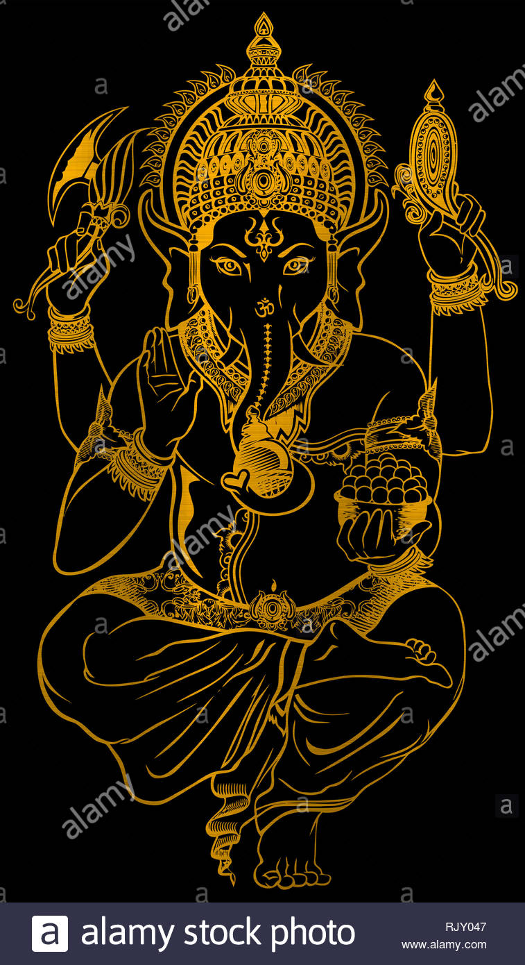 Lord Faith Mythology Ganesha Hindu Bless God Golden Illustration