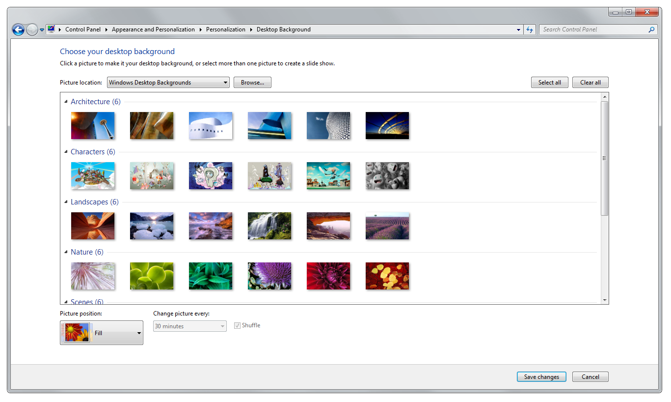 Changin Desktop Background In Windows7 Personalize Control