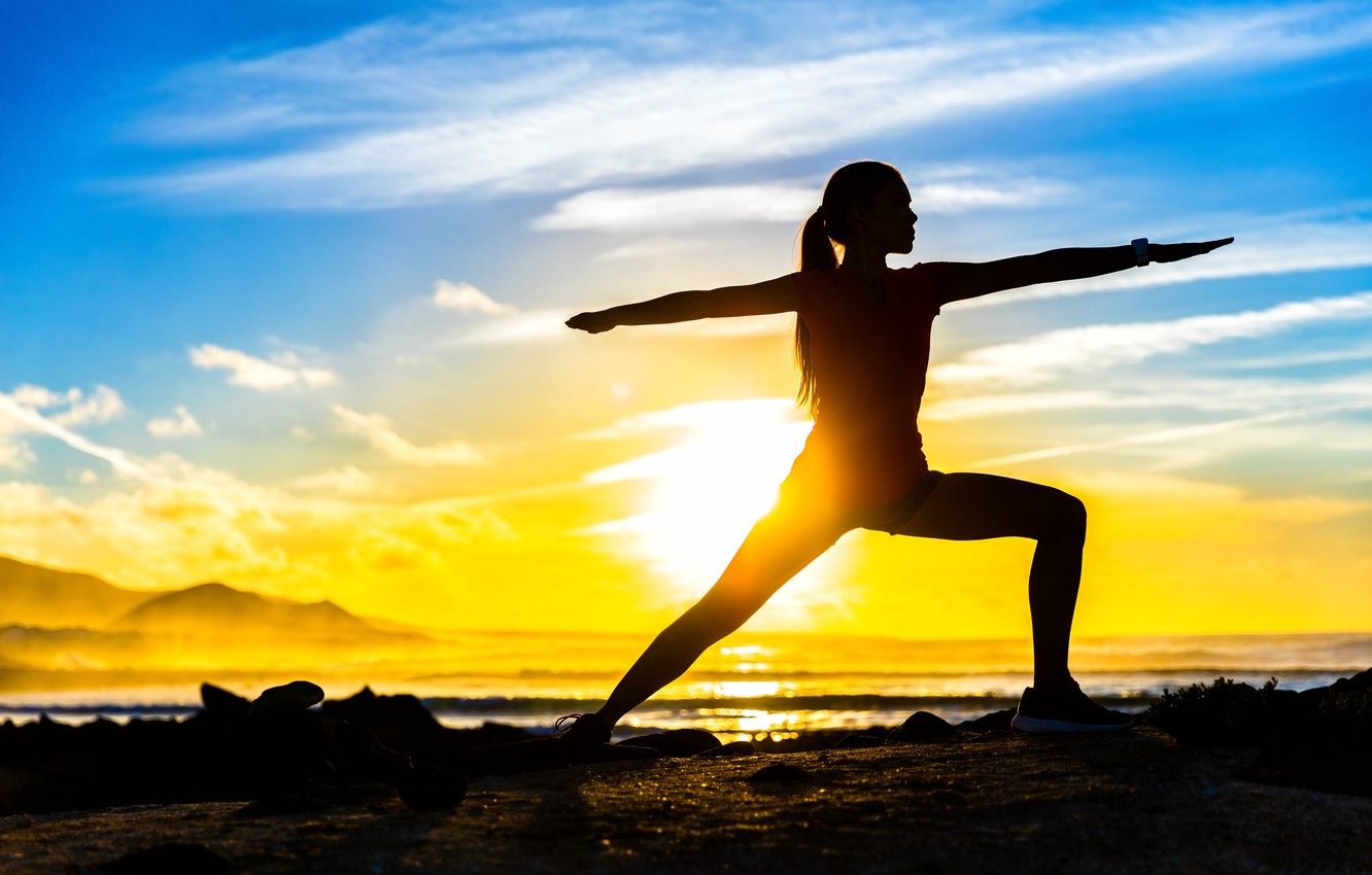 Wallpaper sunset pose female silhouette yoga images for