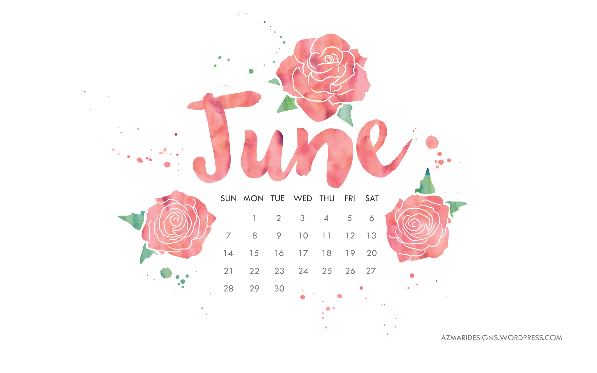 June Desktop Wallpaper Calendar Azmari Designs