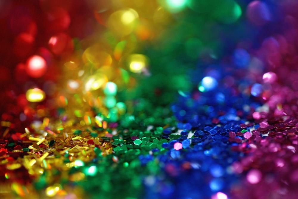 Bunch Of Yellow Green And Blue Glitter Photo Lgbtq Image