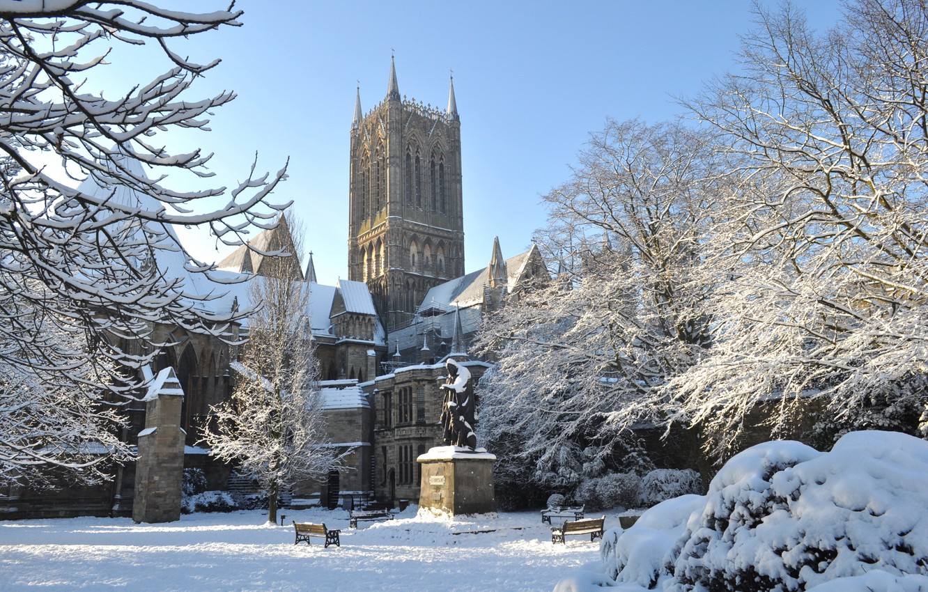 Wallpaper Lincoln Snow England Architecture Gothic Cathedral