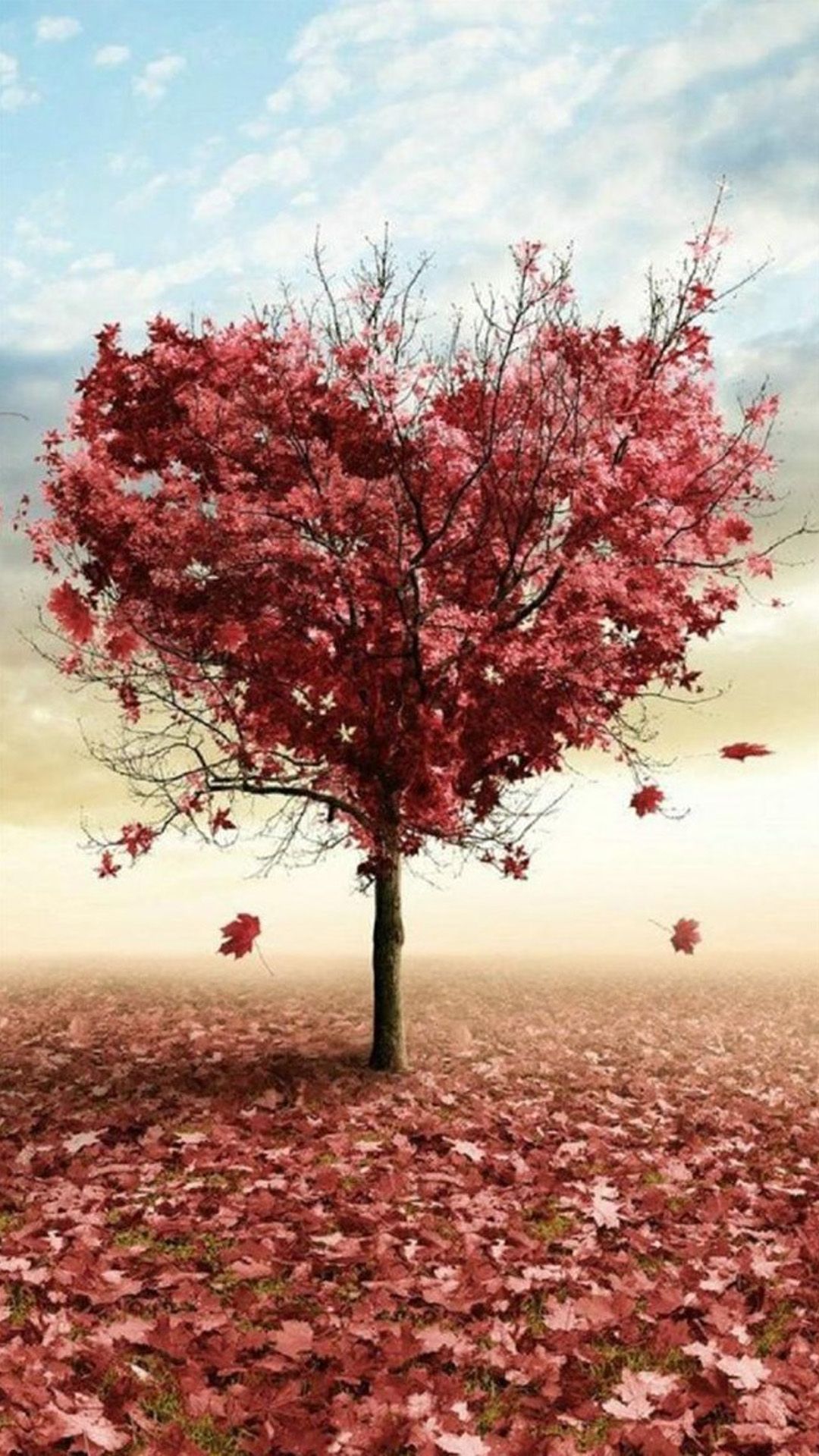 Nature Red Love Fall Tree iPhone Plus Wallpaper