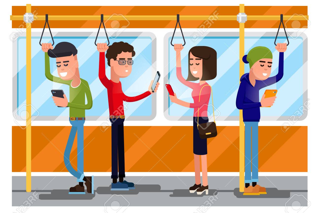 Young People Using Smartphone Socializing In Public Transport