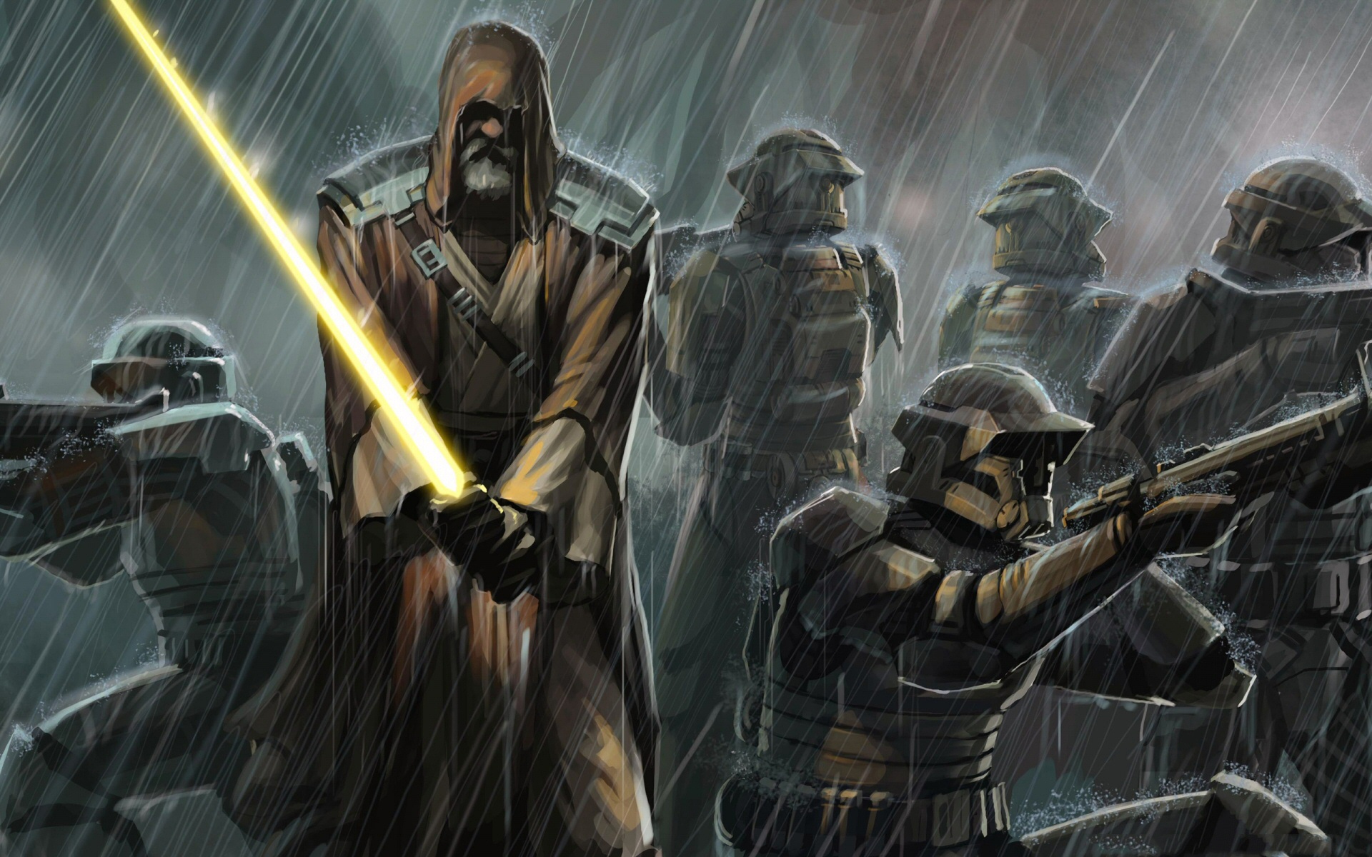 Star Wars Wallpaper jedi sword clones rain 1920x1200
