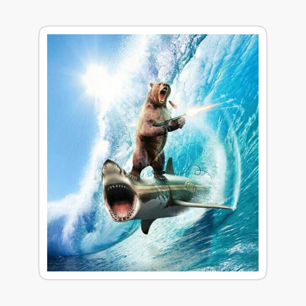 Bear Surfing On Shark Poster By Nowukkasmate