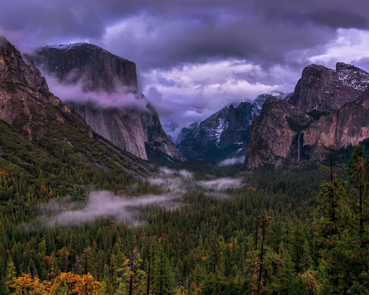 Yosemite National Park Usa B Ume Berge Wolken Dunst D Mmerung