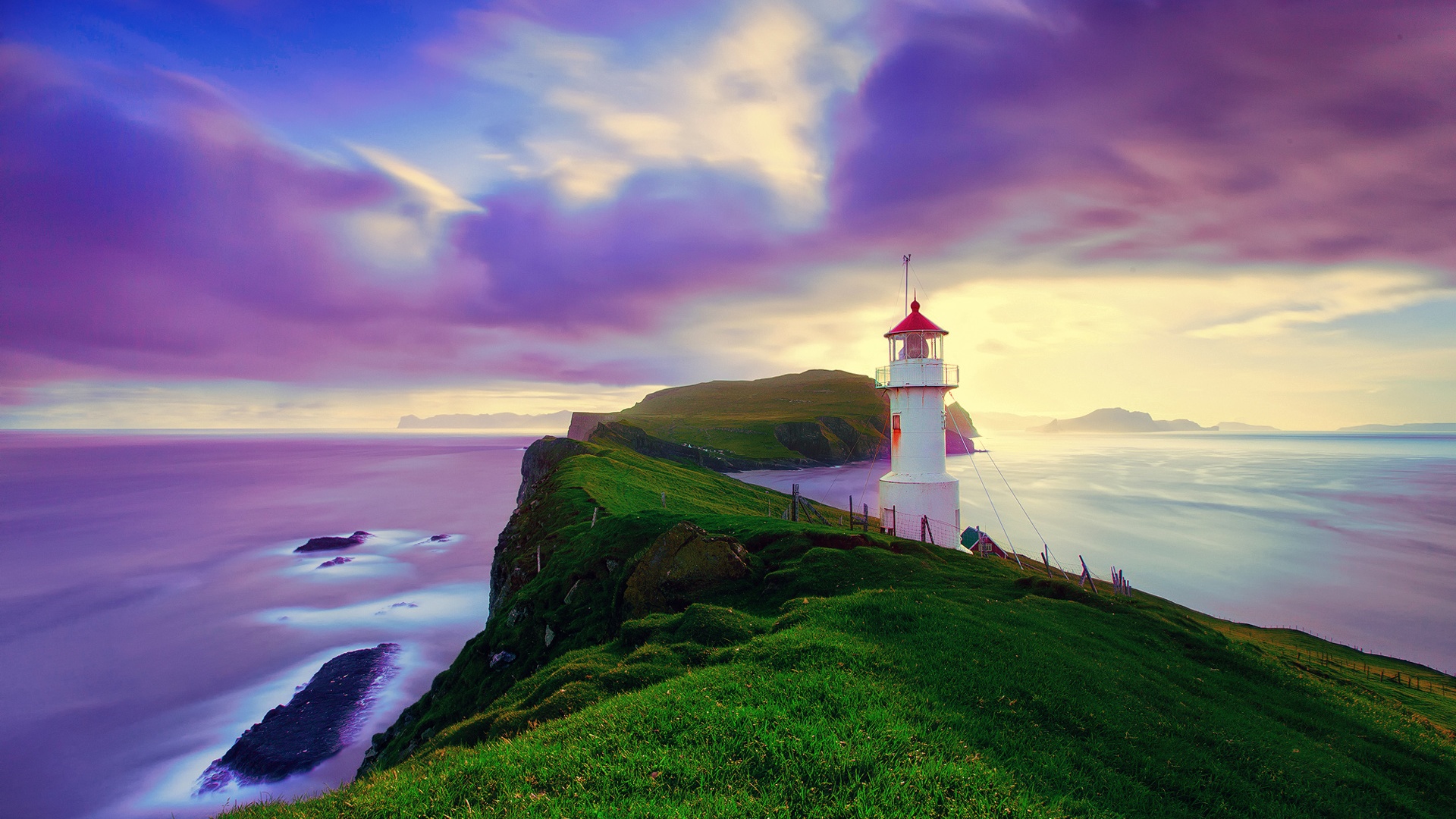 Iceland Faroe Islands Lighthouse Summer Purple Sky Coast Wallpaper Jpg