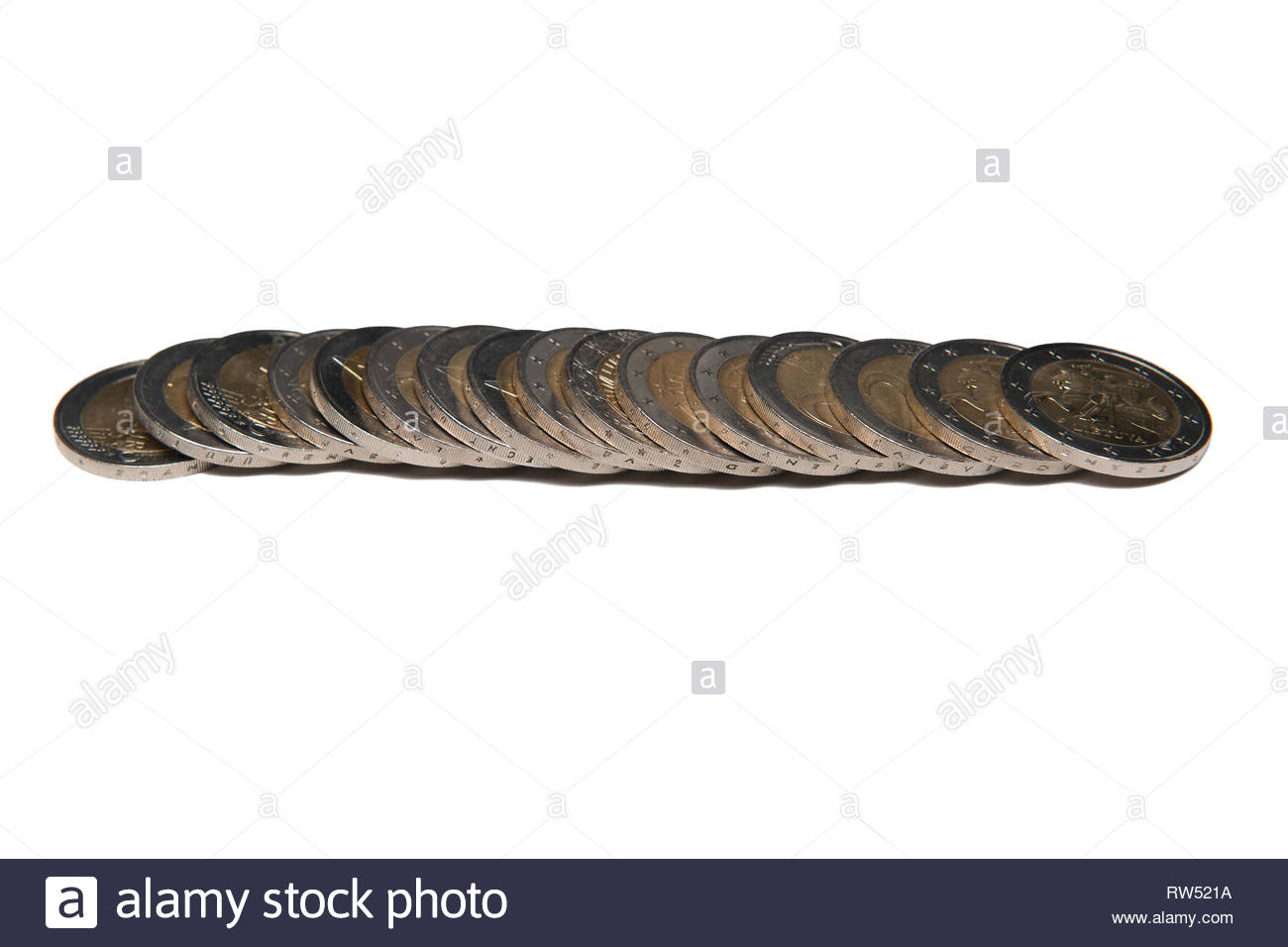Coins Organized In Columns And Rows Isolated Line On White