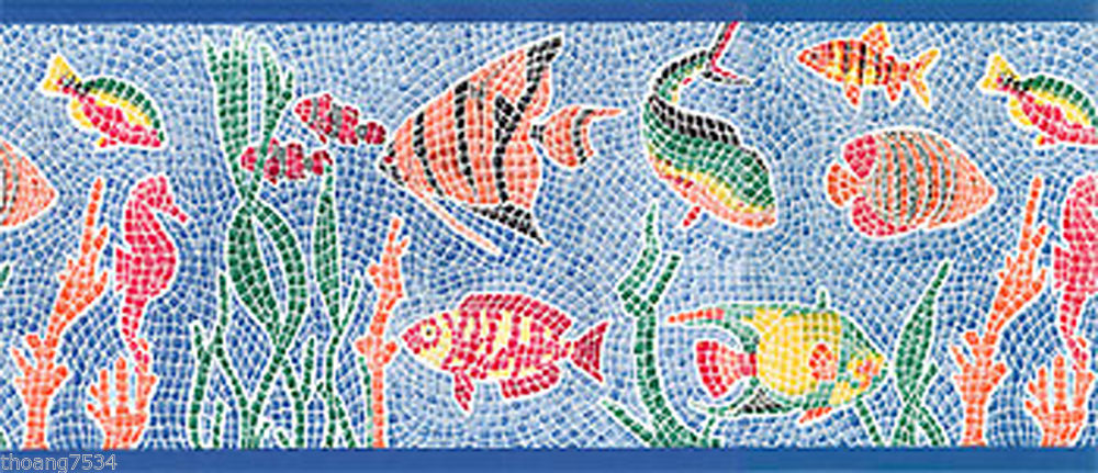 Border Fish Seahorse Mosaic Tile Wallpaper Pattern Bjc2130b