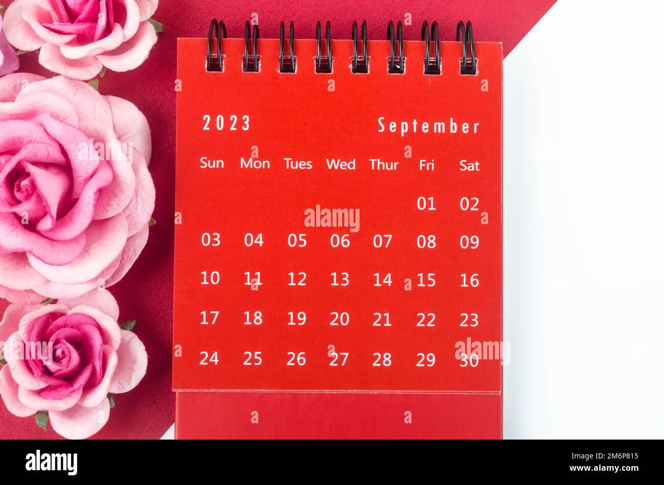 Red September Monthly Desk Calendar For Year With Pink