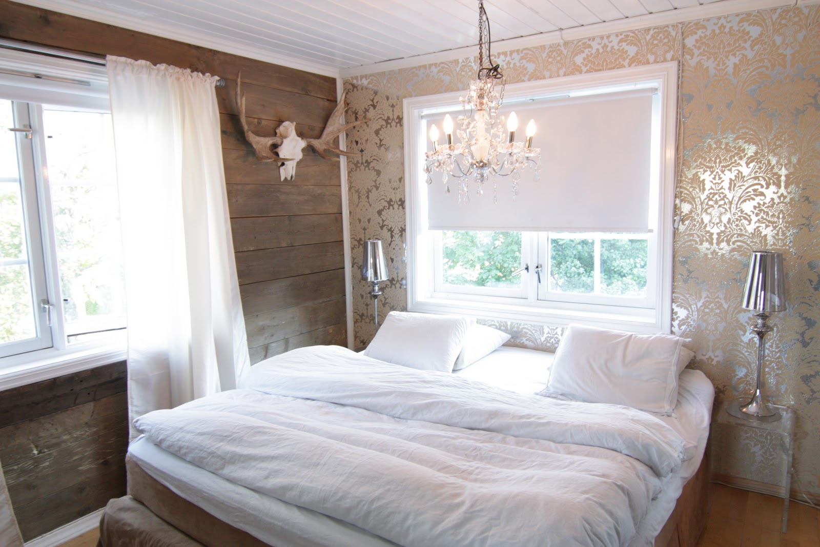 white walls and rustic wood
