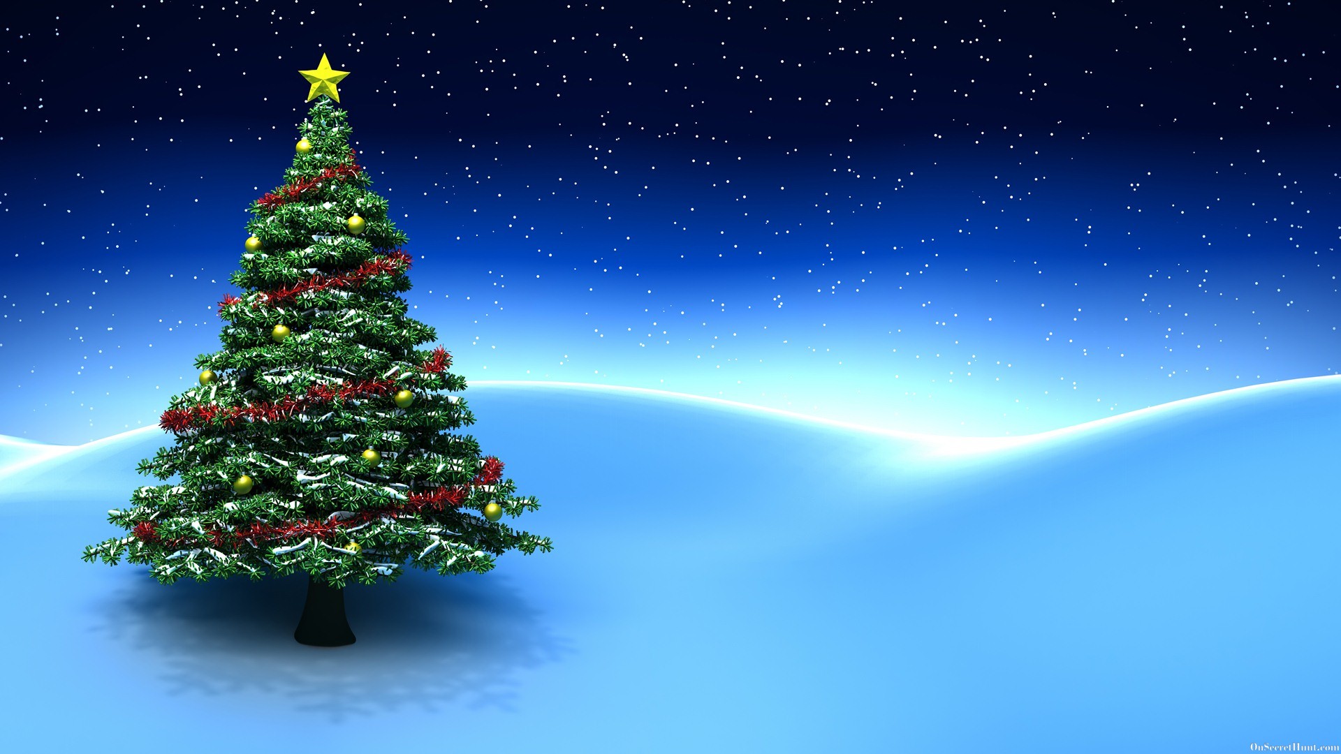 3d Christmas Tree Blue Background Desktop Wallpaper
