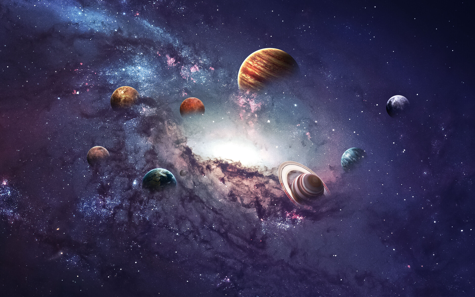 Cosmic Planets Galaxy HD Desktop Wallpaper By Vadim Sadovski
