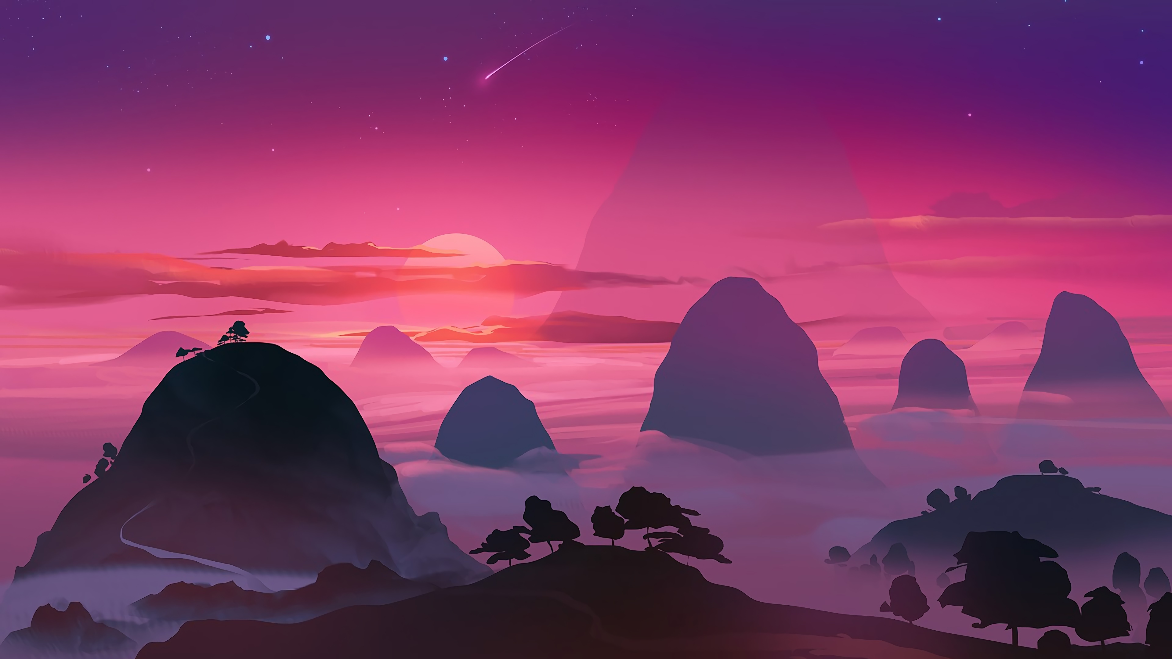 4k Artistic Pink Sunset Dreamscape Wallpaper