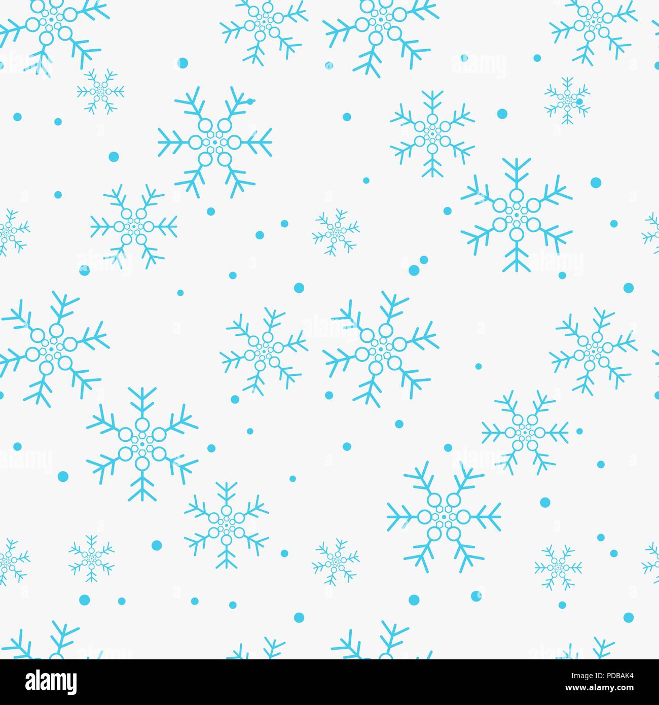 Snowflake simple seamless pattern Blue snow on white background
