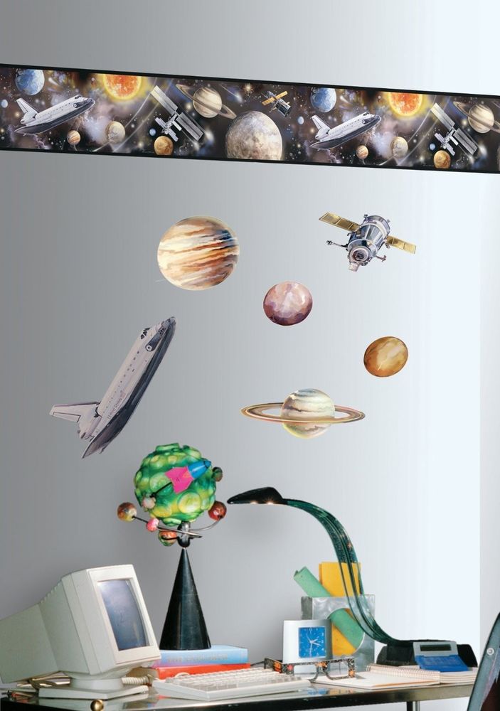 Outer Space Room Border Wallpaper Stickers Wall Decor Stars Plas