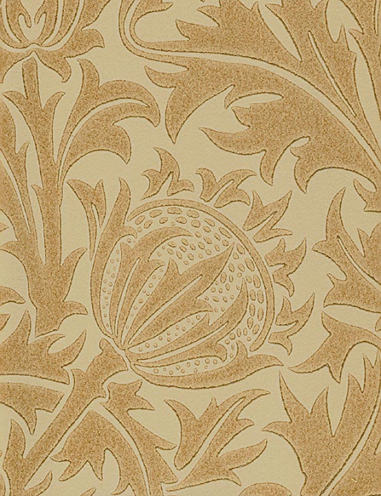Thistle Wallpaper Irridescent Taupe Print On Beige Depicting