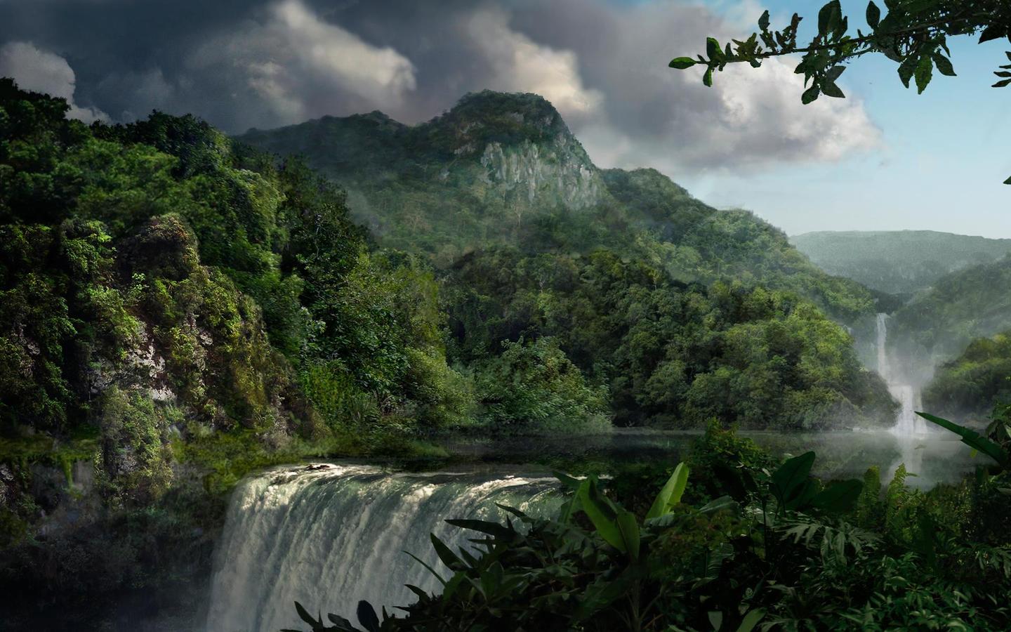 HD achtergrond met mooi landschap met een rivier met twee watervallen