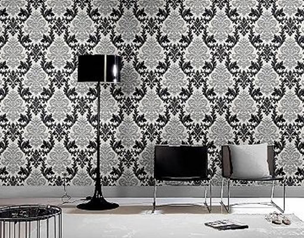 Details About Elegant Black White Silver Striking Damask Wallpaper