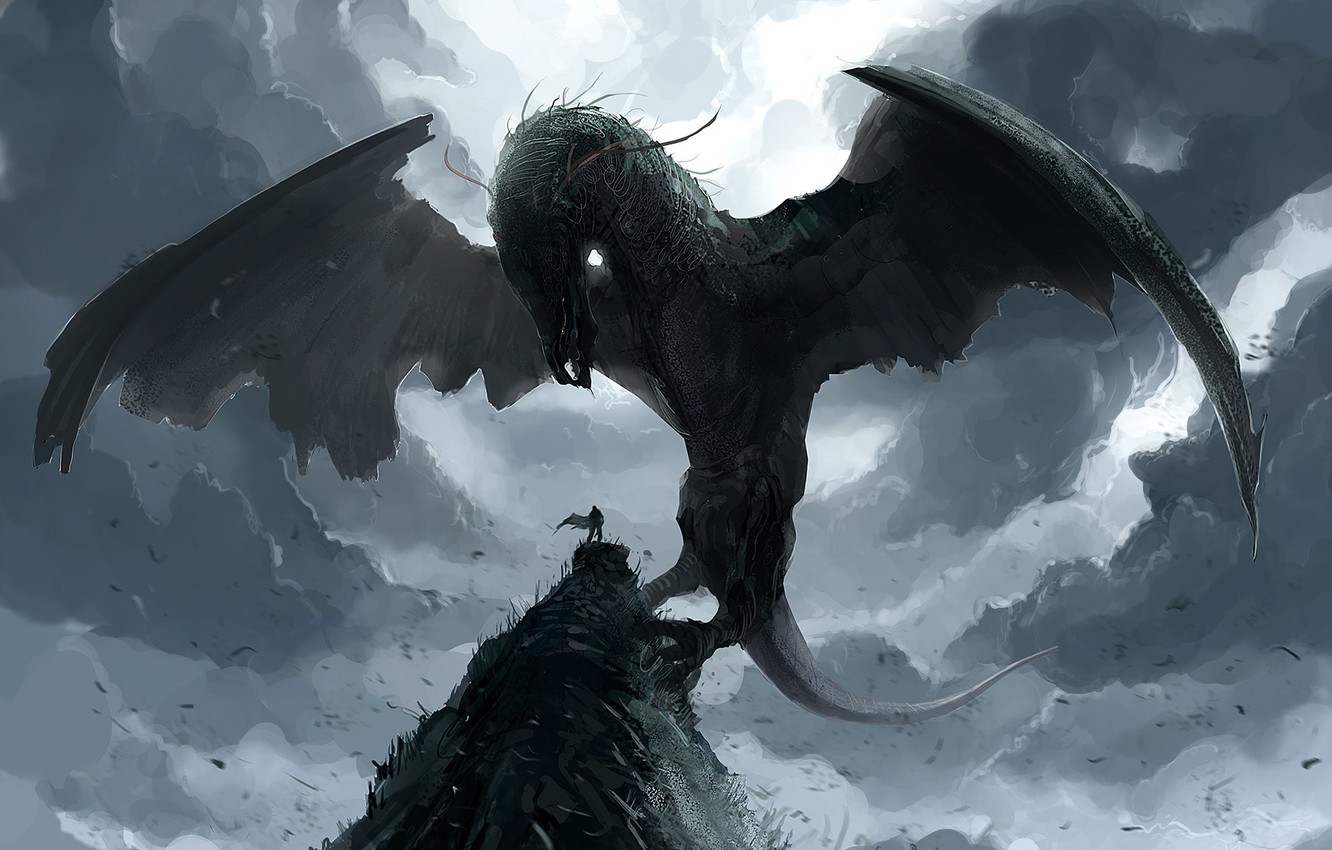 Wallpaper Rock Dragon People Wings Power Art Summoning
