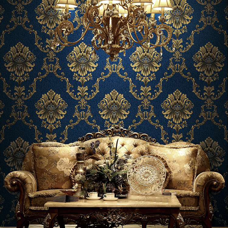 Hot Sale Luxury Dark Color Damask Vinyl Wallpaper For Living Room