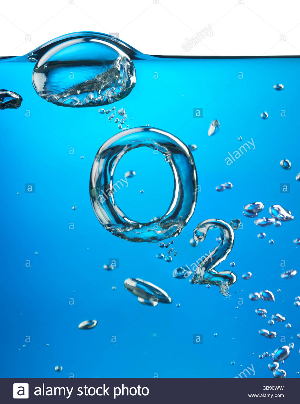 Formula Of Oxygen O2 With Air Bubbles Underwater On Blue