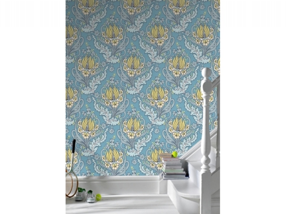 Amy Butler Temple Tulips Ocean Blue Wallpaper Delivery
