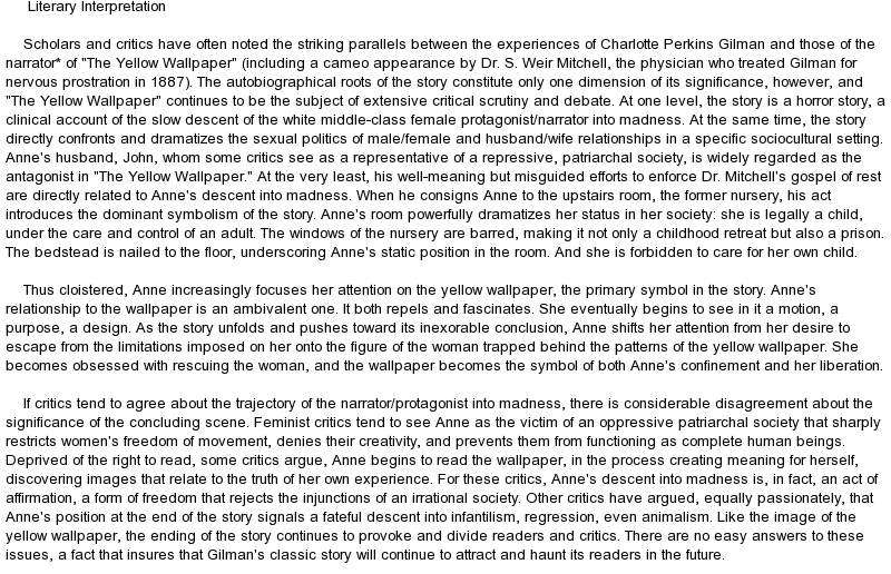 Charlotte Perkins Gilman The Yellow Wallpaper Characters Analysis   Studyfy
