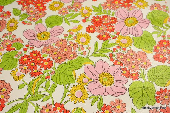 Vintage Retro Wallpaper Coral And Green Floral