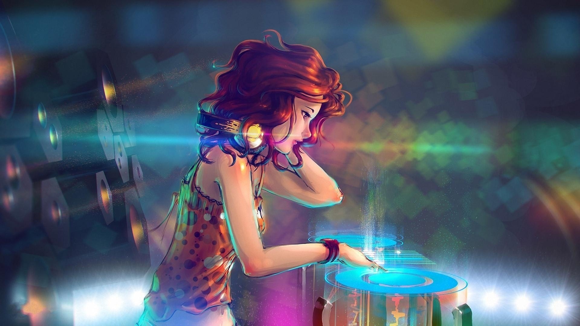 Anime Girl Headphones Mixing In The Club Music Wallpaper