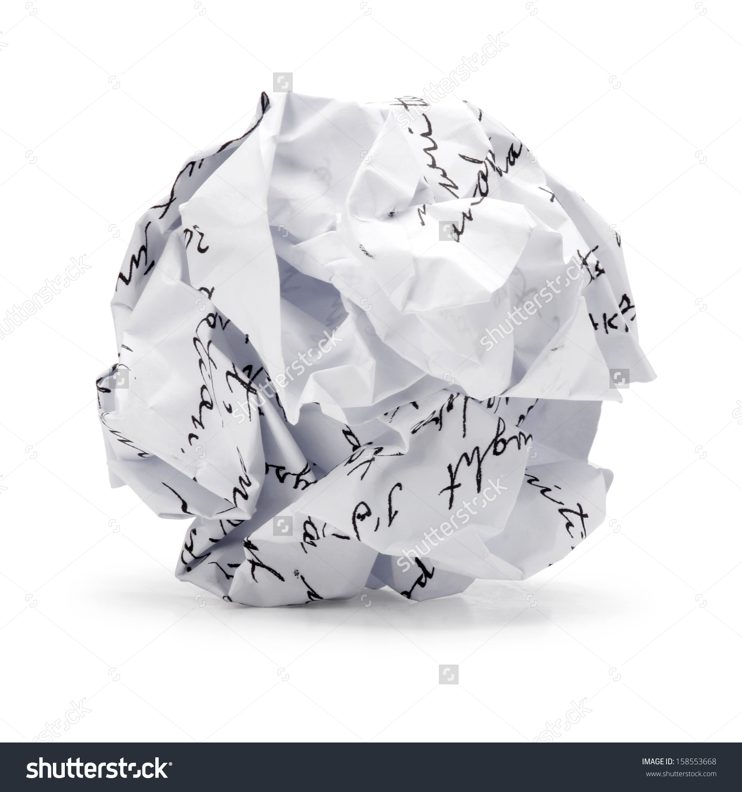 Paper Ball Crumpled Sheet Of Hand Script Writing Isolated
