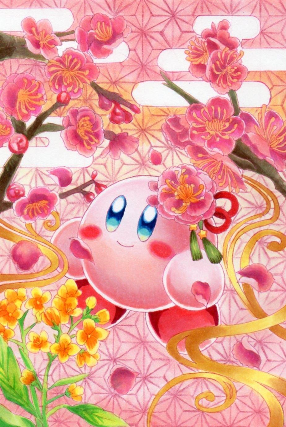 Nunu Sakura On Kirby Art Pink Wallpaper Anime