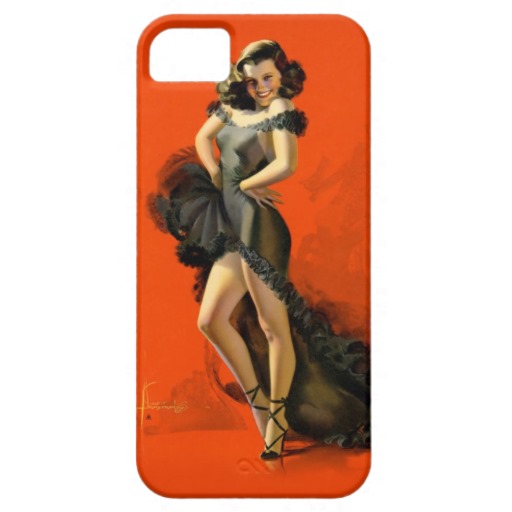 Pin Up Girl With Black Dress On Work Background iPhone Cases