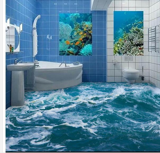 Custom Photo Floor Wallpaper 3d Stereoscopic Seawater Spray