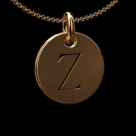 Gold Cut Out Initial Letter Z Disc Pendant Necklace 5mm