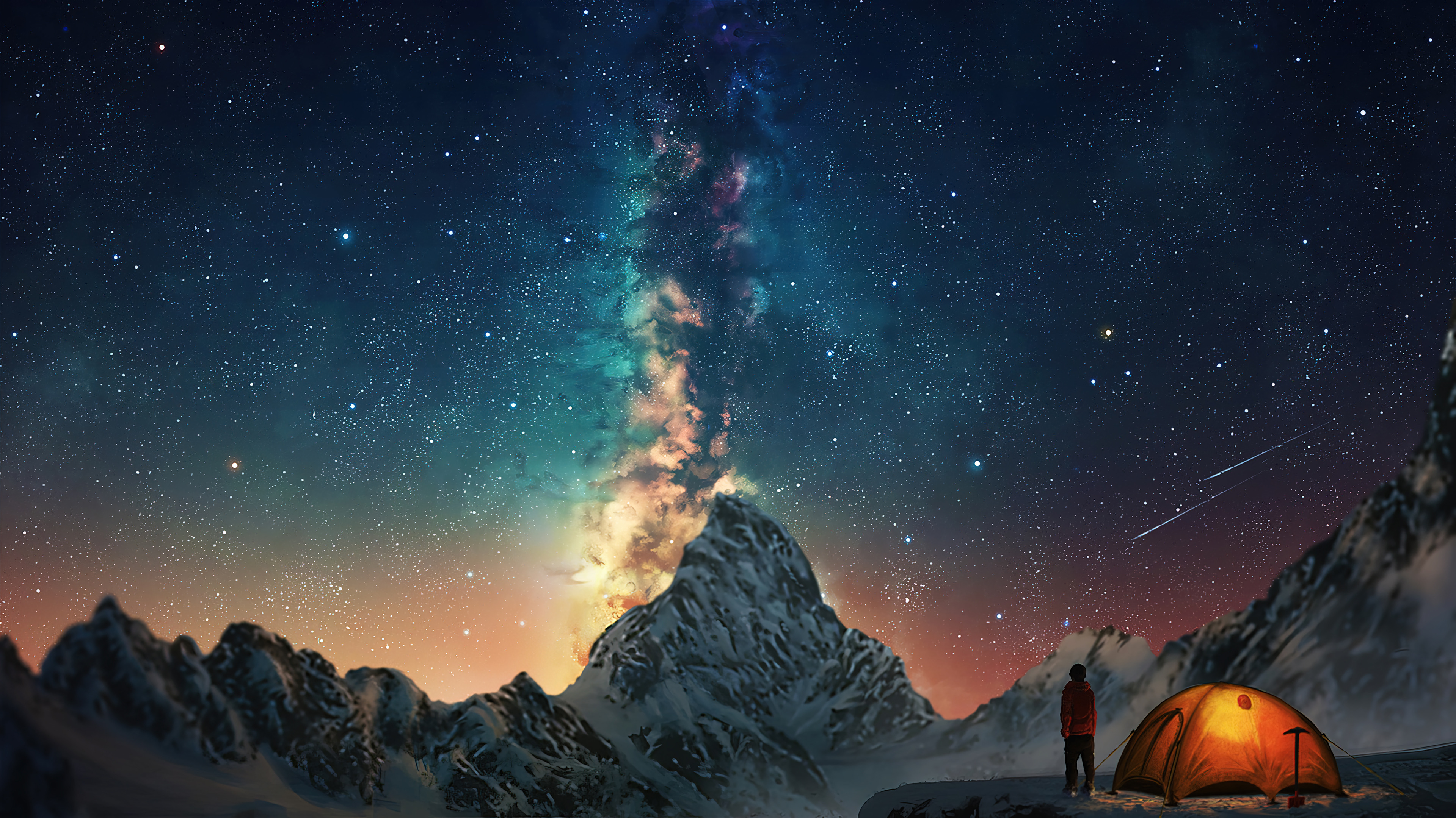Night Sky Stars Nebula Mountain Camping Wallpaper 4K PC Desktop 4100e