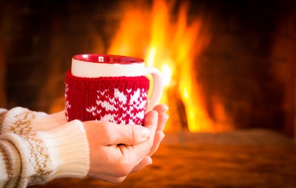 Wallpaper Coffee Cup Winter Cute Fire Fireplace Hot