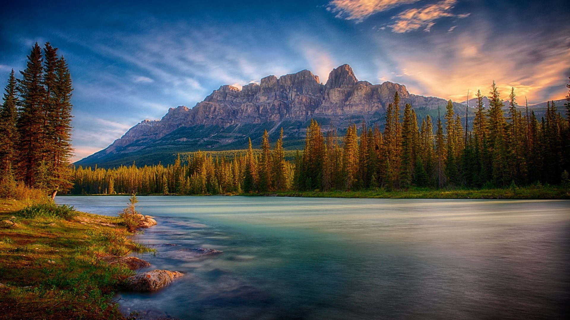 Banff National Park Of Canada Castle Mountain Nature Mountain 1920x1080
