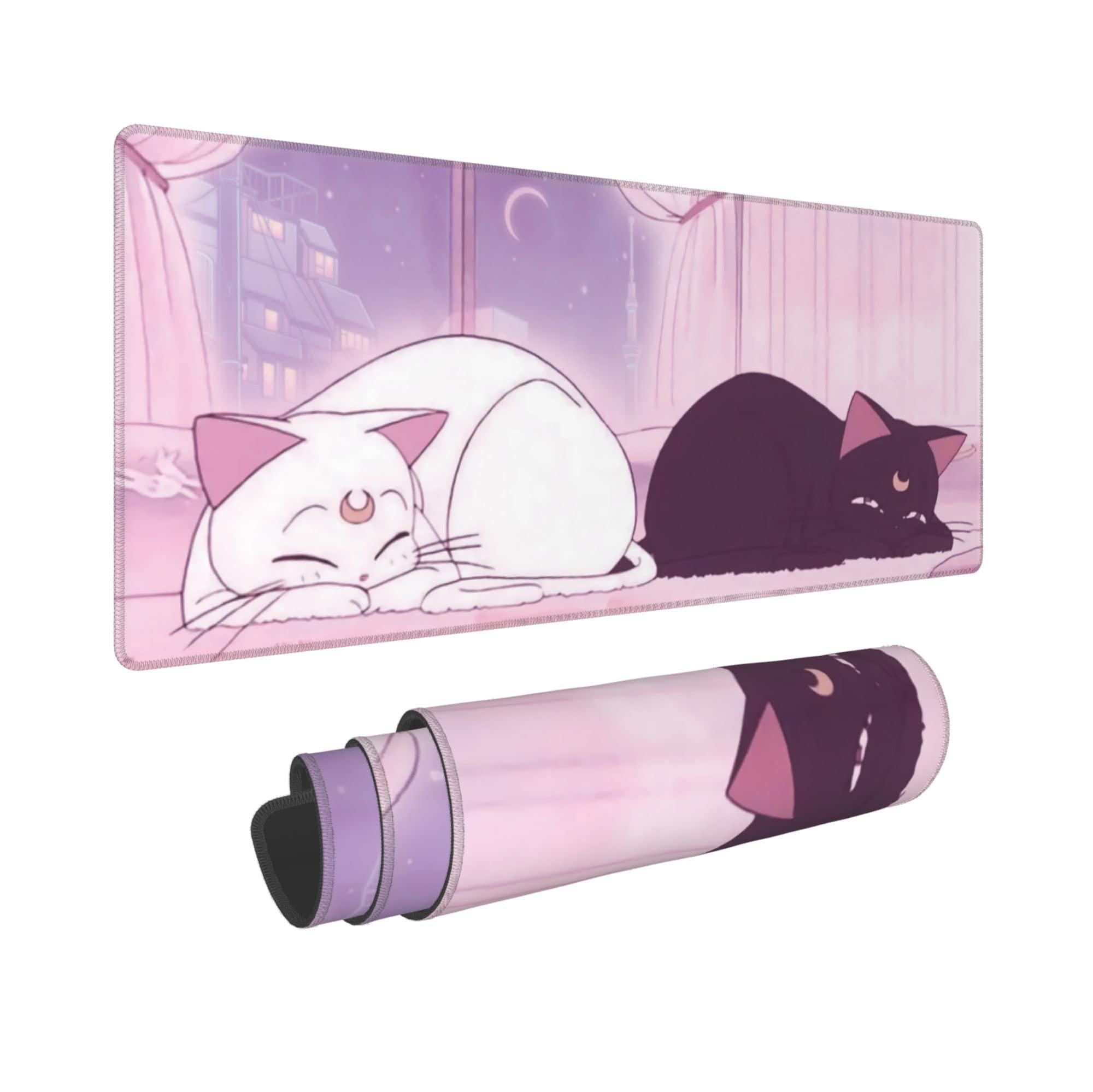 Amazon Cravateslim Pink Desk Pad Anime White Cat Black