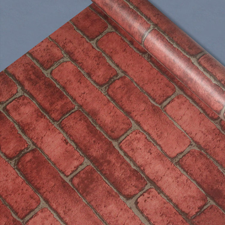Red Stacked Brick Stone Prepasted Adhesive Vinyl Wallpaper Roll