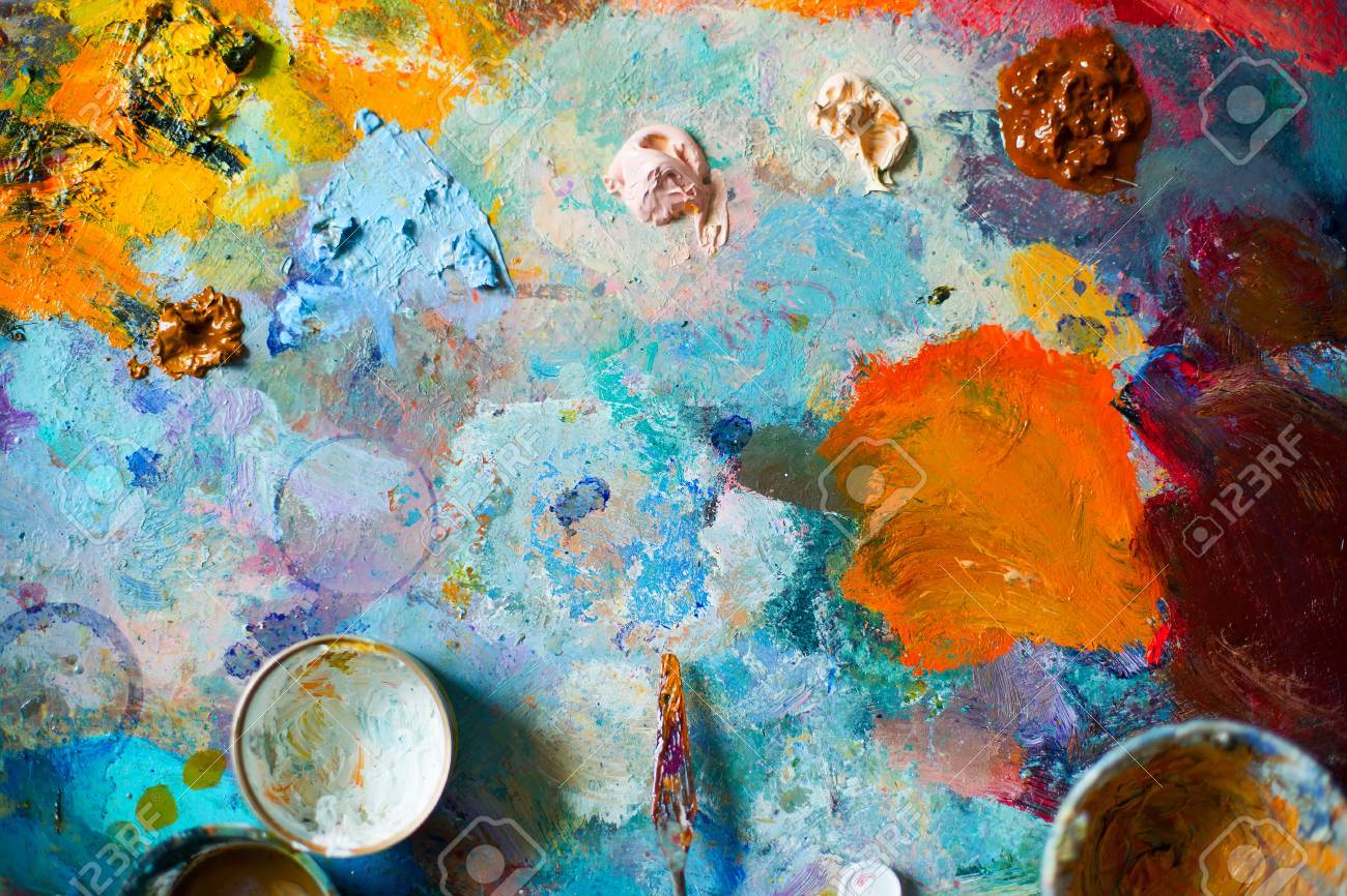 Background Image Of Bright Oil Paint Palette Stock Photo Picture