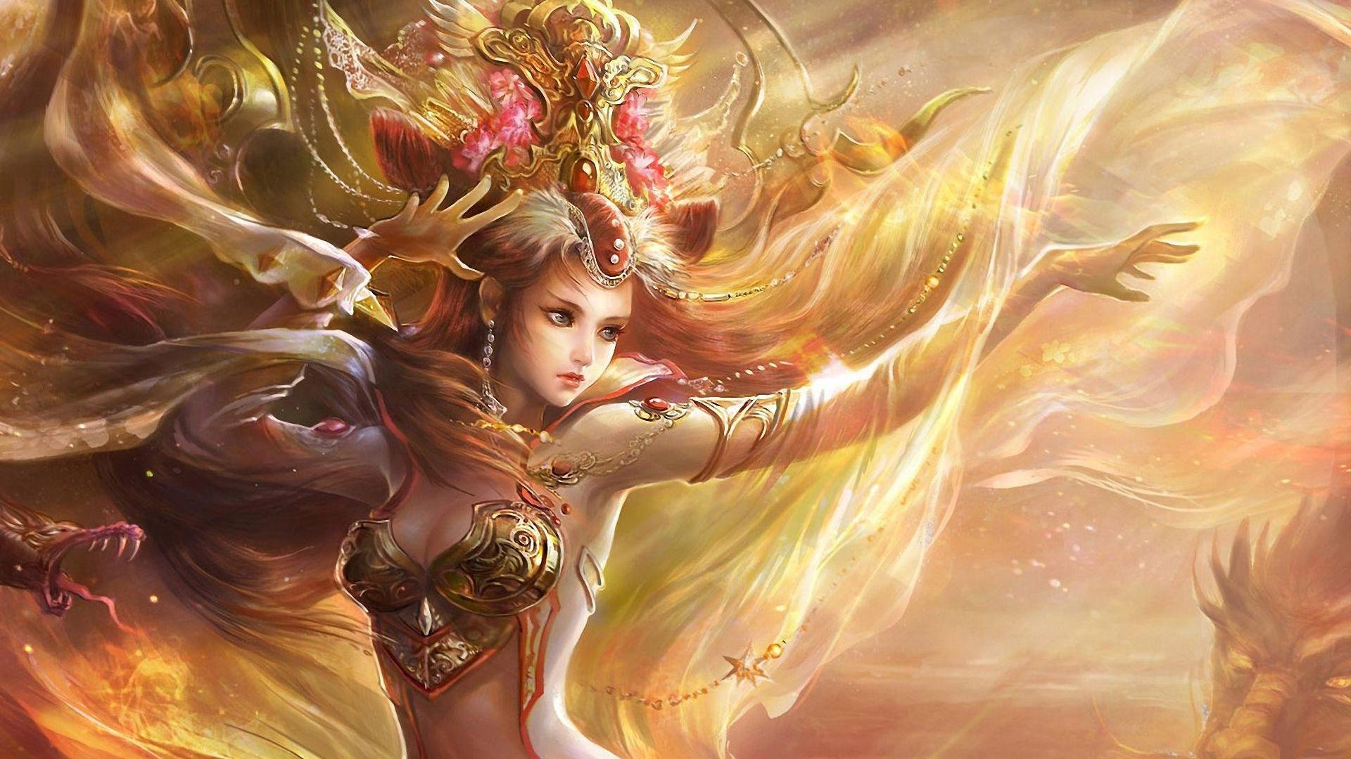 Fantasy Princess Surrounded By Dragons Woman