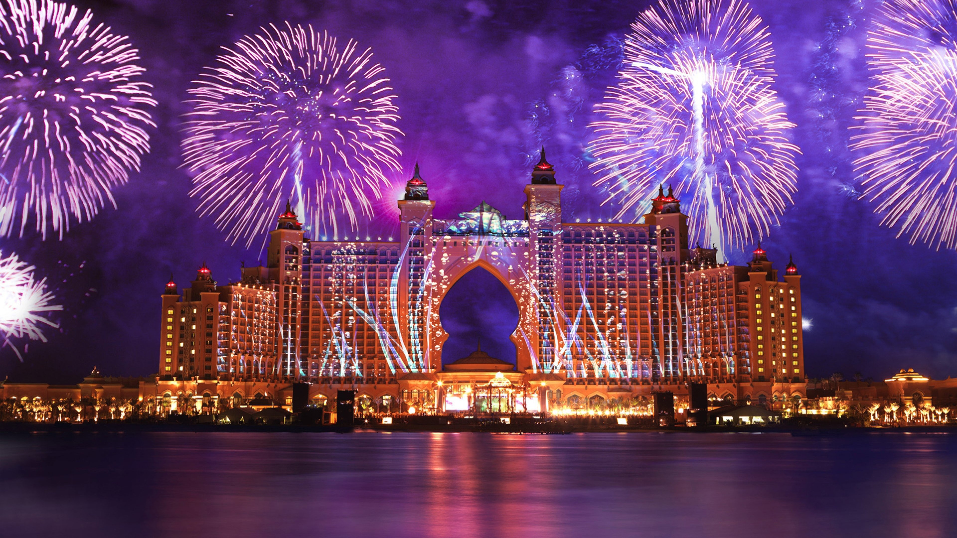 Download Wallpaper 3840x2160 Dubai Water Fireworks 4K Ultra HD HD